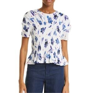 NWT Baum Und Pferdgarten Mynowa Smocked Organic Cotton Top in Blue Tulip 38 US6